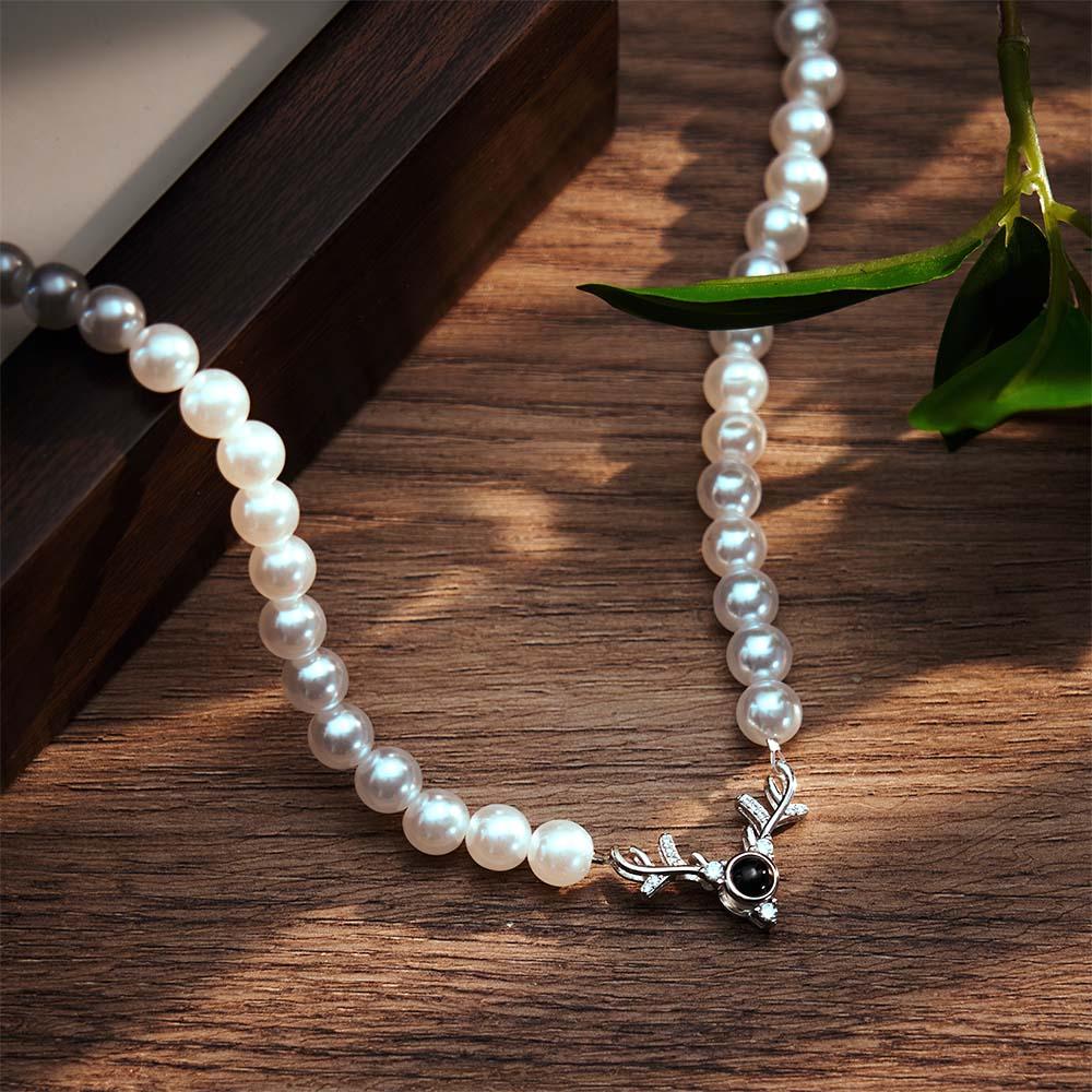 Custom Projection Necklace Antlers Pearl Chain Romantic Gift