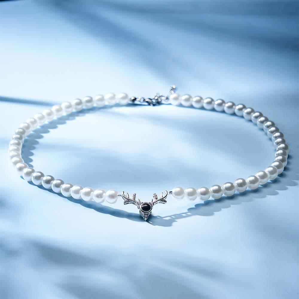 Custom Projection Necklace Antlers Pearl Chain Romantic Gift
