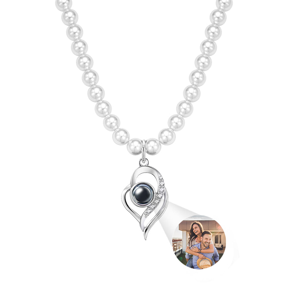 Custom Projection Necklace Double Heart Pearl Gift for Her