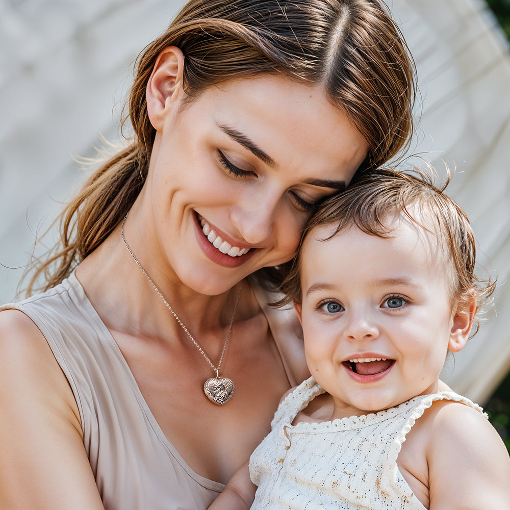 Personalized Photo Necklace Heart Embossed Cubic Locket Necklace Gift for Mom