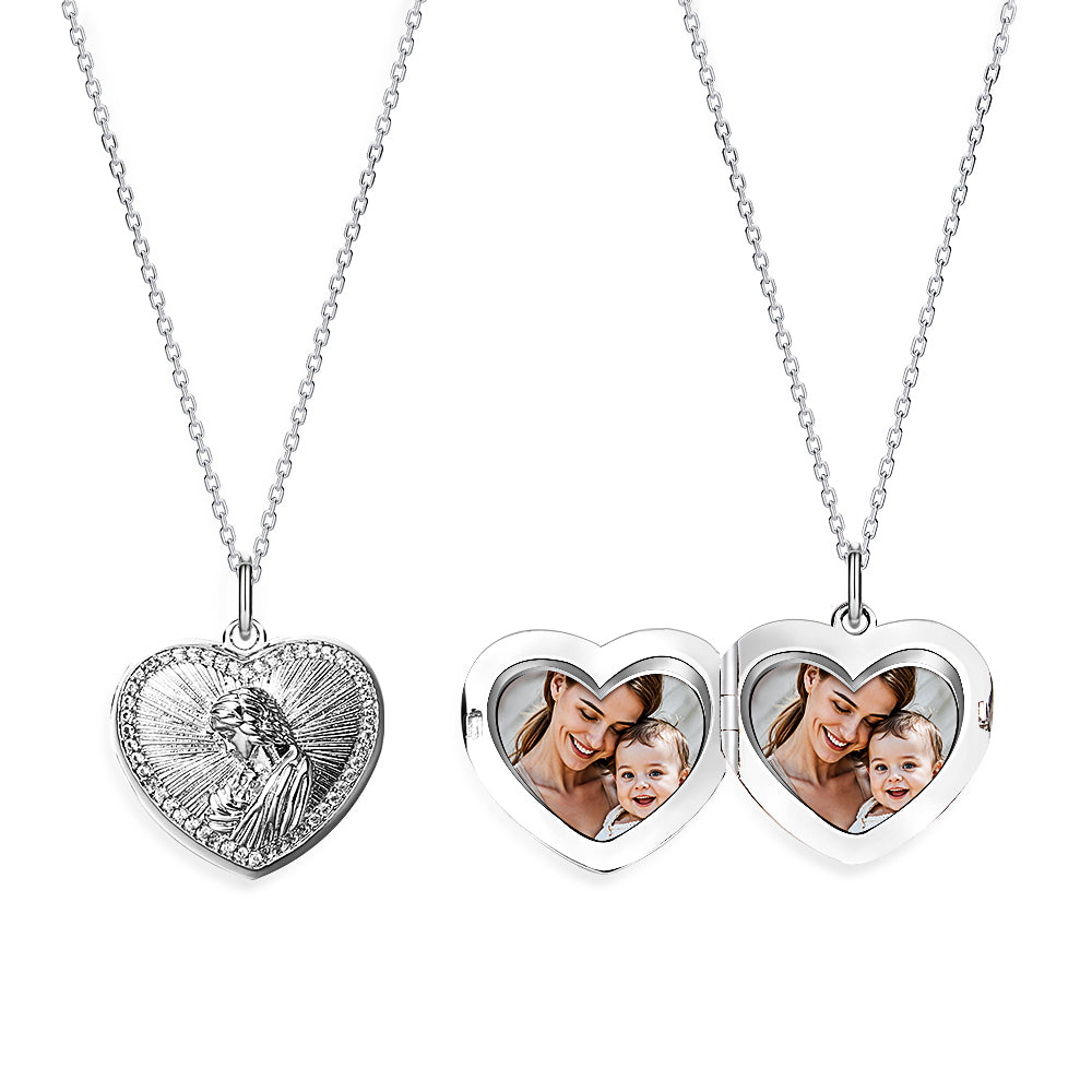 Personalized Photo Necklace Heart Embossed Cubic Locket Necklace Gift for Mom