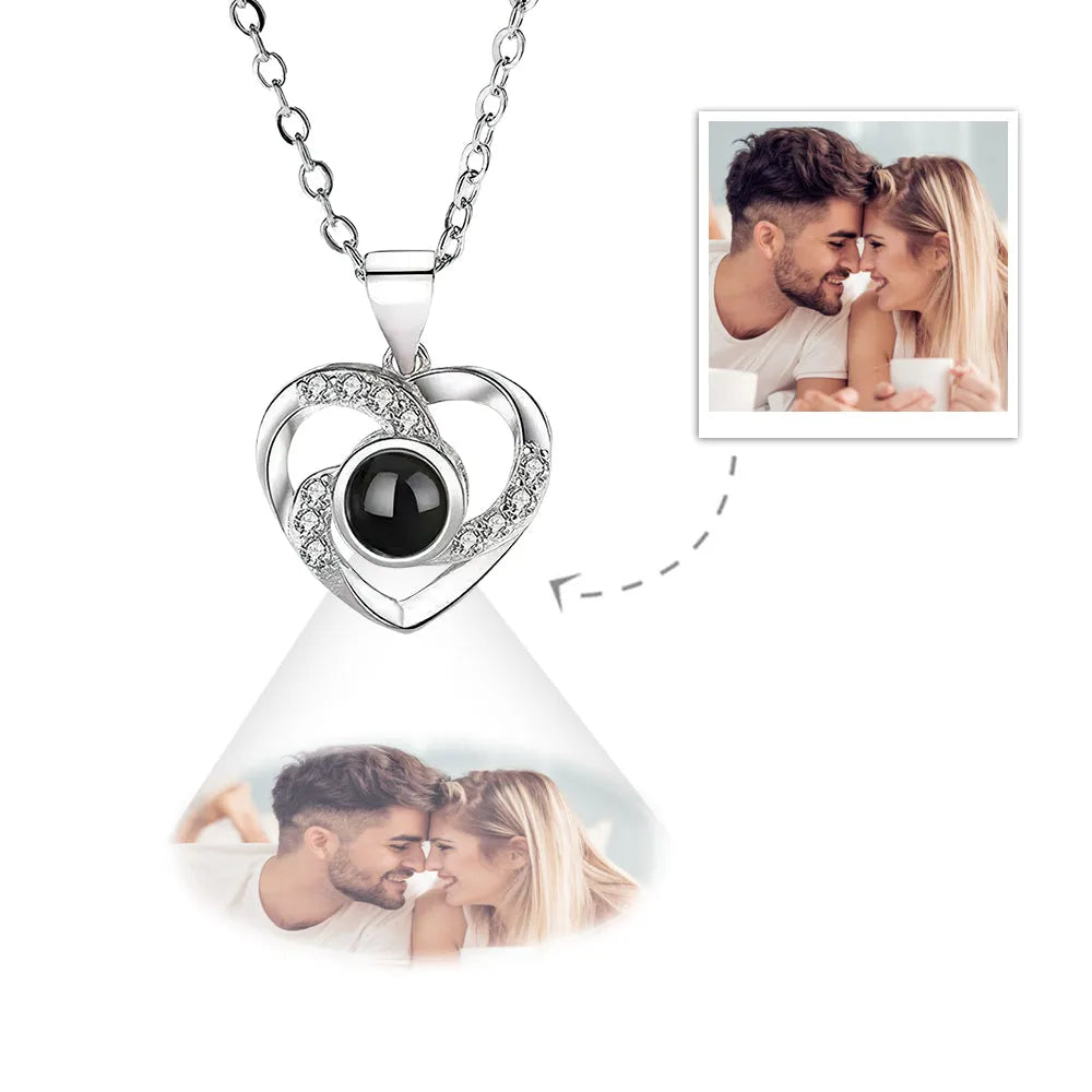 2 Pcs Pendants Photo Projection Heart Pendant Necklace Gifts for Women Mom with Led Light Heart Gift Box Valentine's Day Gifts