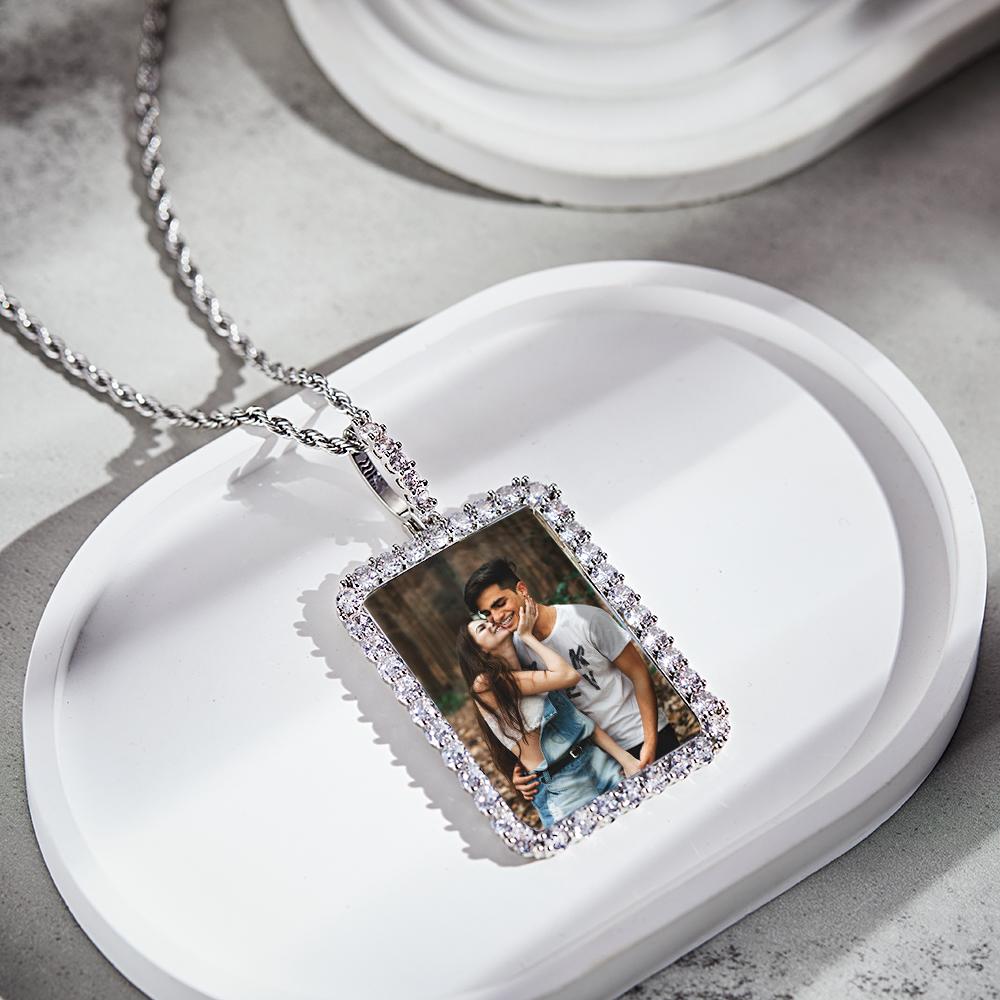 Custom Photo Necklace Square Diamond Border Sweater Chain Gifts
