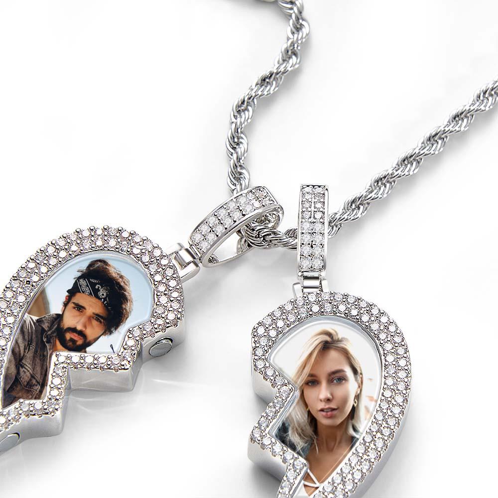 "Broken Heart" Magnetic Frame Necklace with Dual Photo Pendant