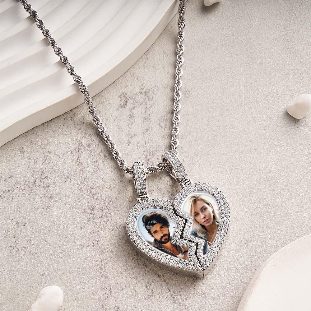 "Broken Heart" Magnetic Frame Necklace with Dual Photo Pendant
