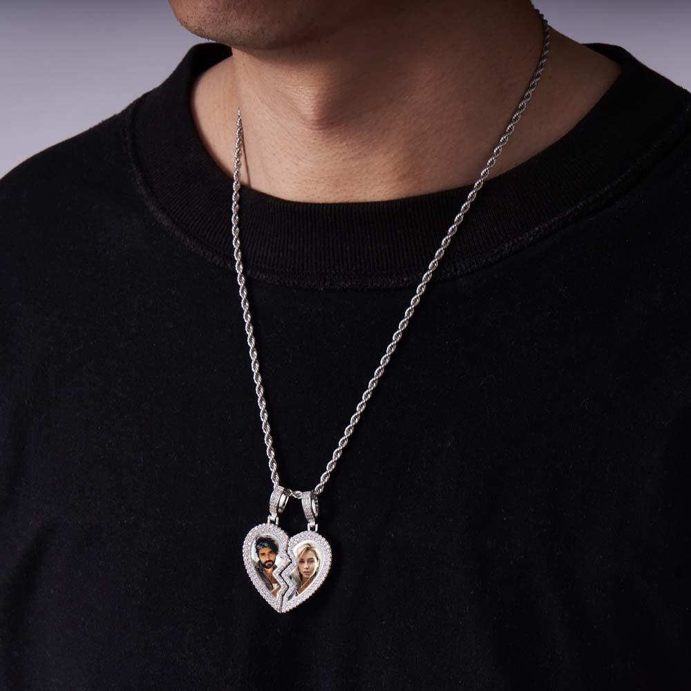 "Broken Heart" Magnetic Frame Necklace with Dual Photo Pendant