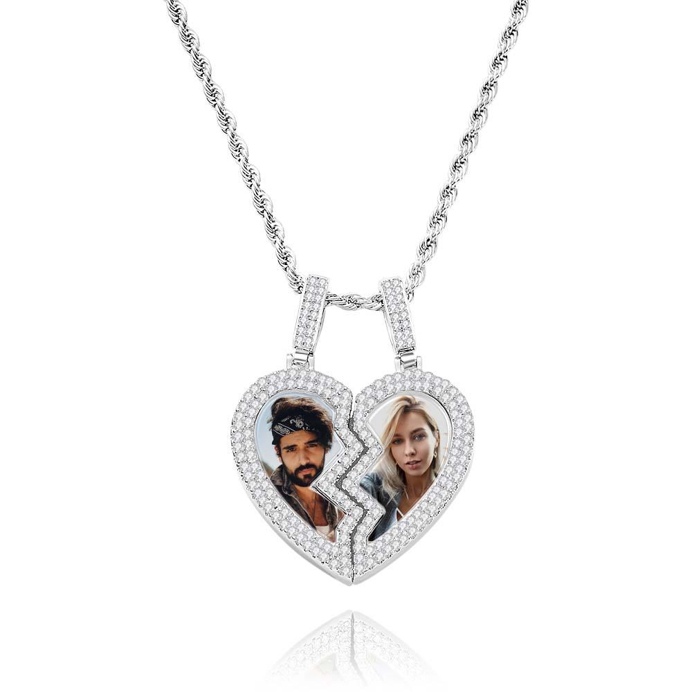 "Broken Heart" Magnetic Frame Necklace with Dual Photo Pendant