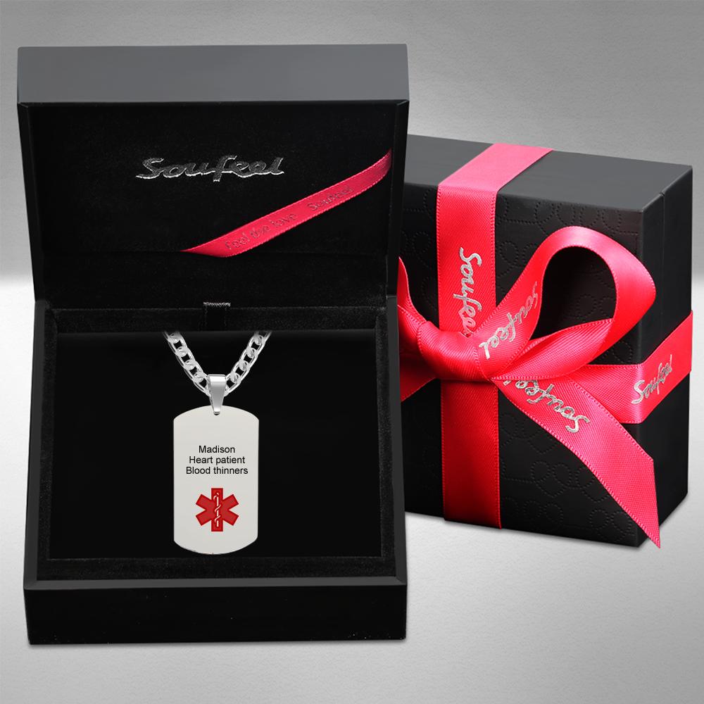Medical Alert Emergency ID Necklace Men's Tag Necklace with Double Sides Engraving Stainless Steel Personalized Medical Necklace