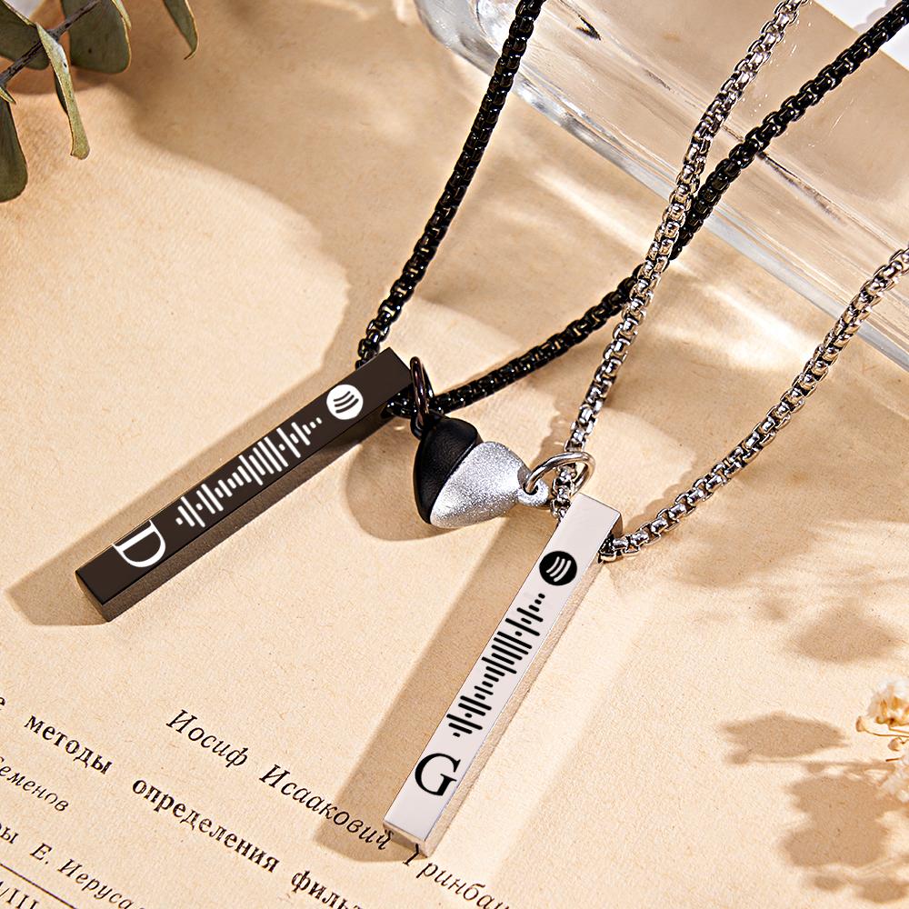 Bar Necklace with Custom Spotify Code Engraving Initial Personalized gift Unisex Necklace for Couple
