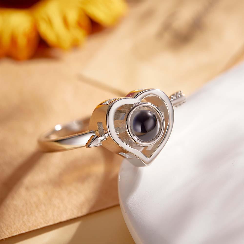Custom Photo Projection Rings Arrow Through Heart Couple Gifts