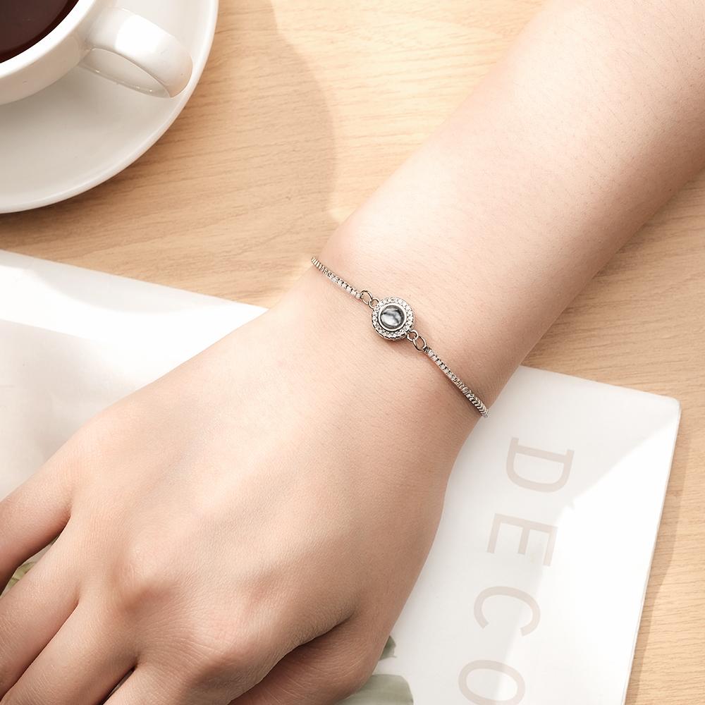 Personalized Photo Projection Bracelet Round Zircon Adjustable Bracelet Valentine's Day Gift