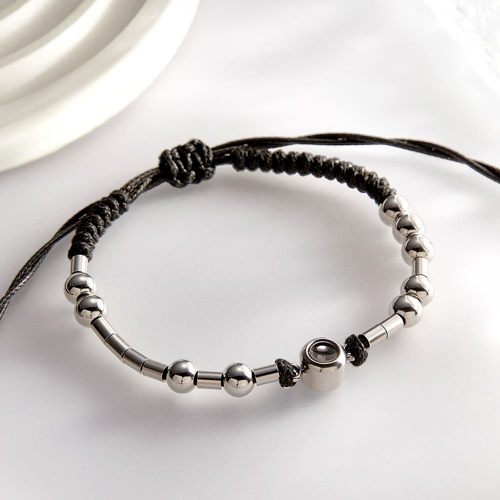 Personalized Photo Projection Adjustable Bracelet Simple Bead Bracelet Morse Code I Love You Gifts For Her