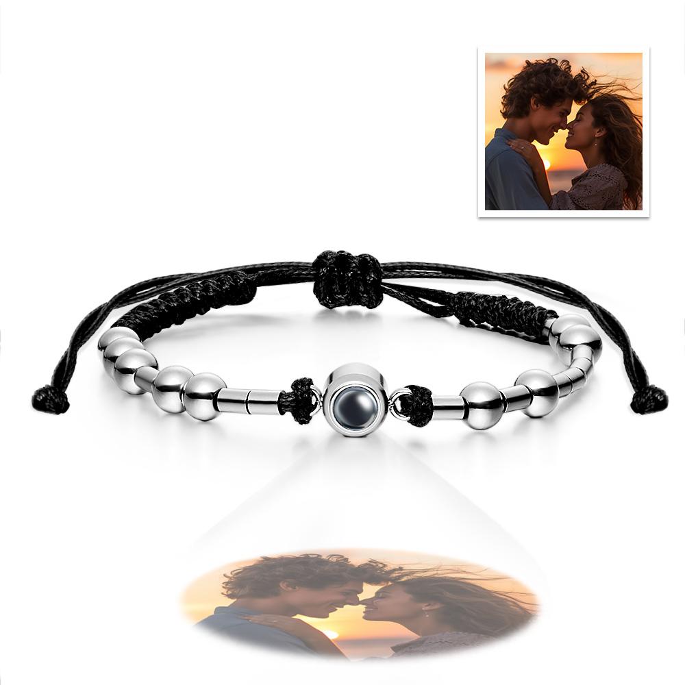 Personalized Photo Projection Adjustable Bracelet Simple Bead Bracelet Morse Code I Love You Gifts For Her