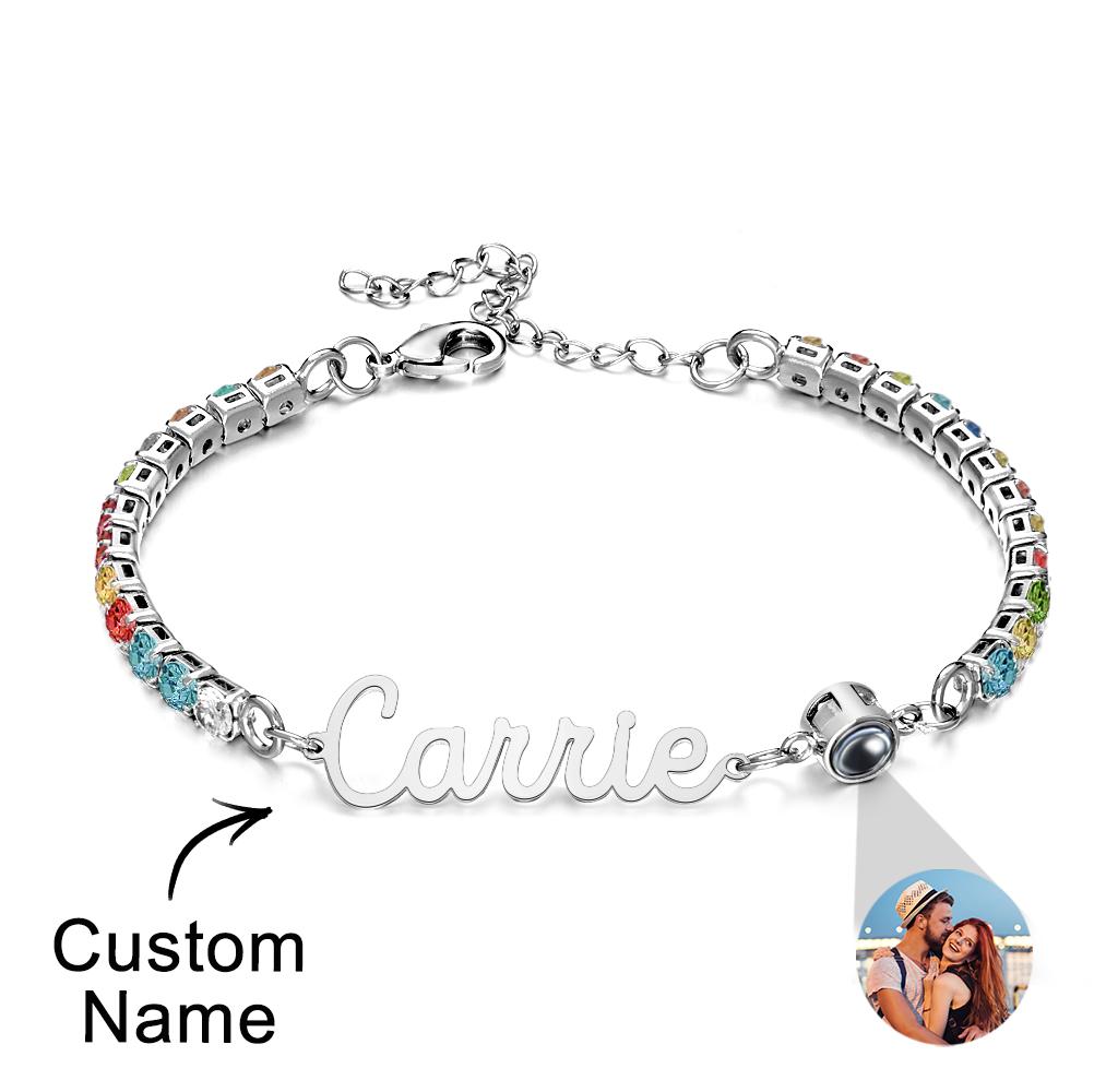 Custom Name Tennis Bracelets Photo Projection Fashionable All Diamonds Bracelet Gifts For Her