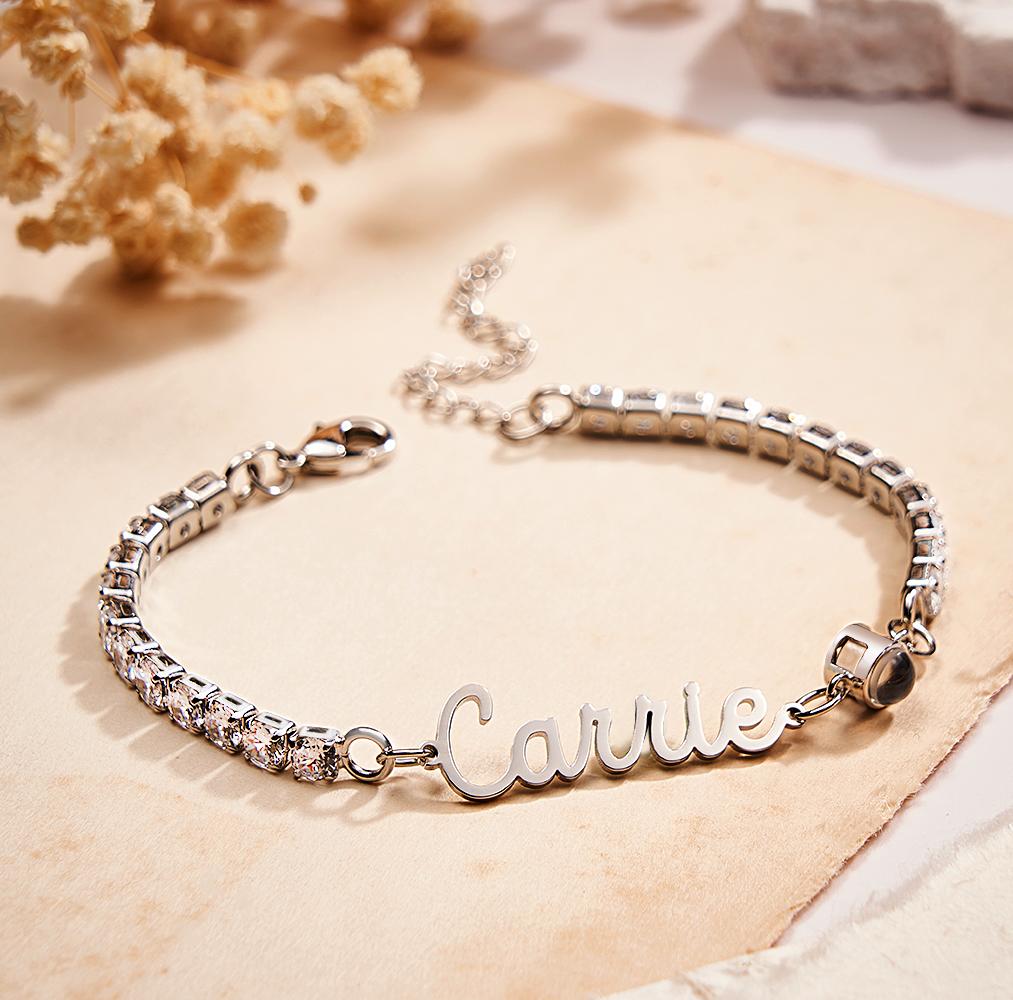 Custom Name Tennis Bracelets Photo Projection Fashionable All Diamonds Bracelet Gifts For Her