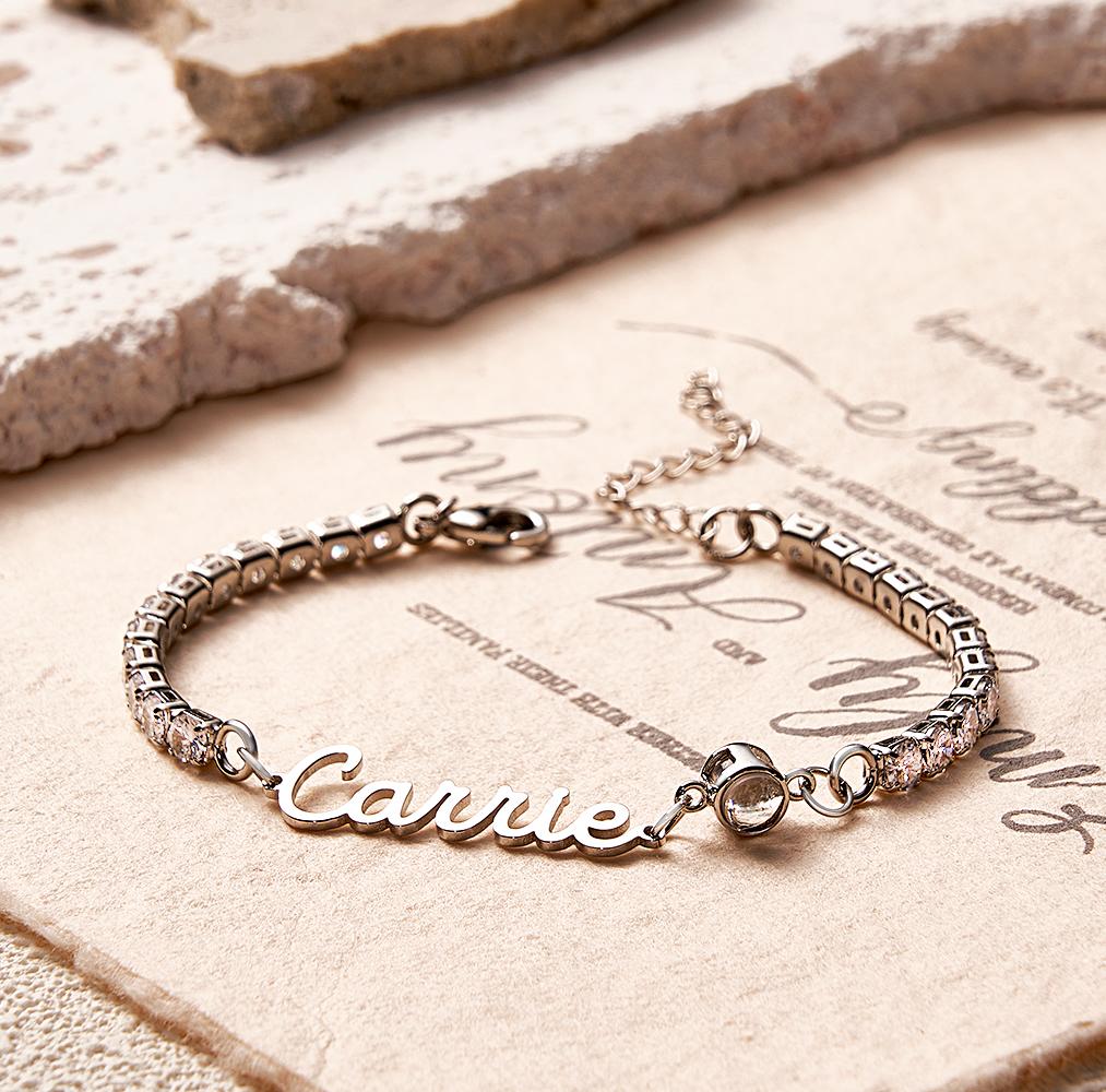 Custom Name Tennis Bracelets Photo Projection Fashionable All Diamonds Bracelet Gifts For Her