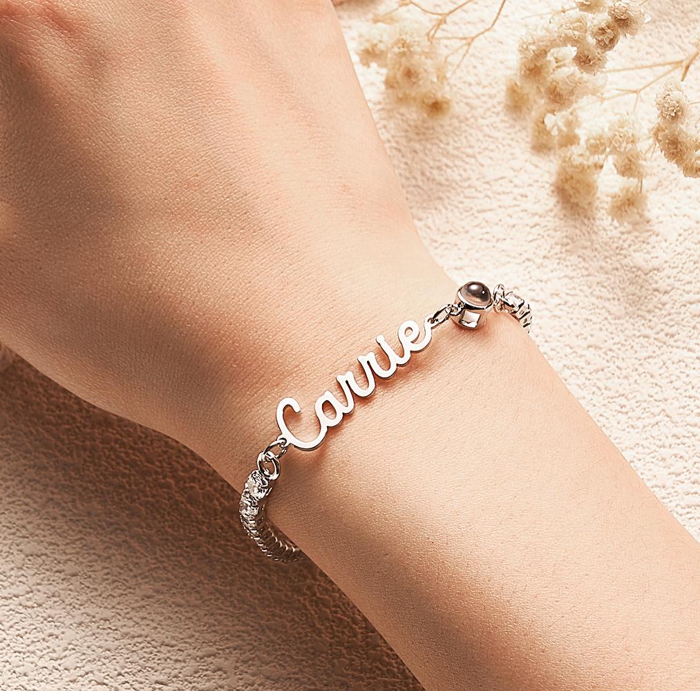 Custom Name Tennis Bracelets Photo Projection Fashionable All Diamonds Bracelet Gifts For Her