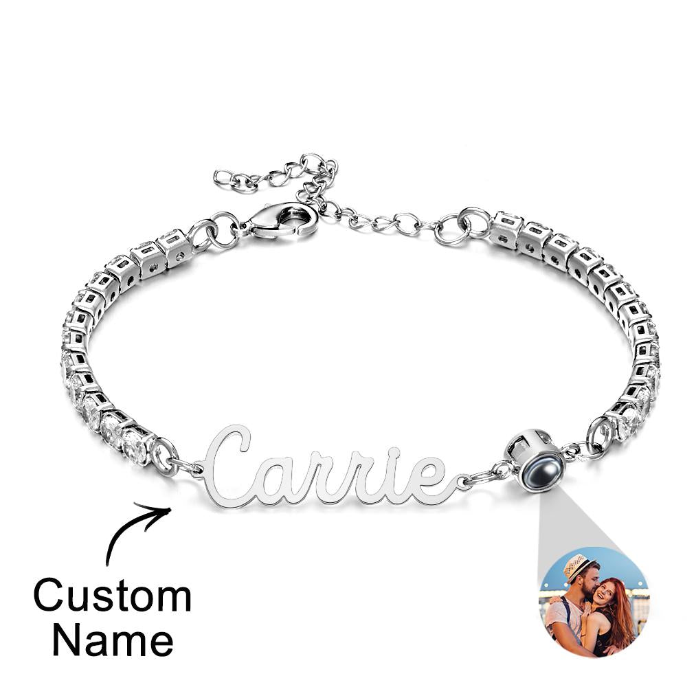 Custom Name Tennis Bracelets Photo Projection Fashionable All Diamonds Bracelet Gifts For Her