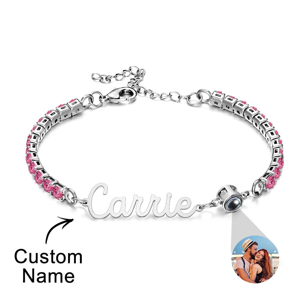 Custom Name Tennis Bracelets Photo Projection Fashionable All Diamonds Bracelet Gifts For Her