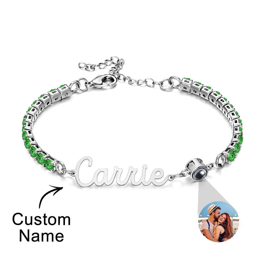 Custom Name Tennis Bracelets Photo Projection Fashionable All Diamonds Bracelet Gifts For Her