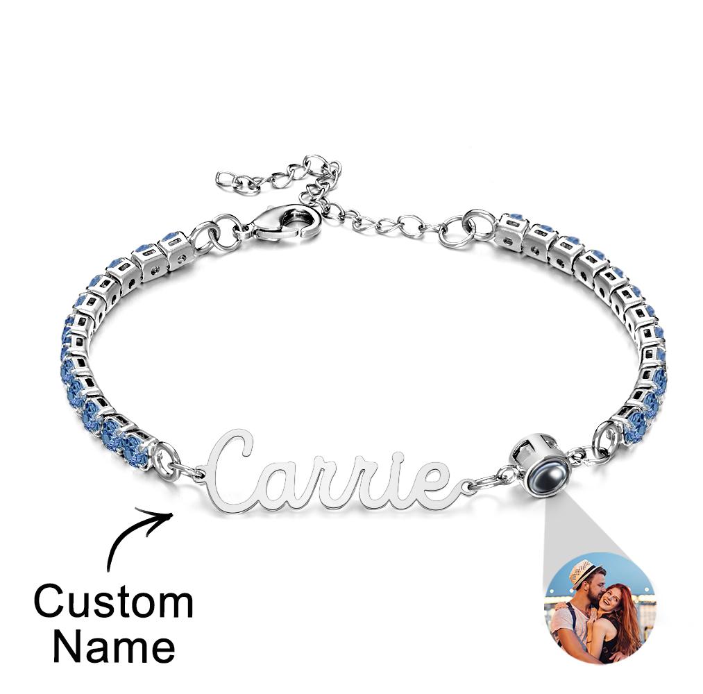 Custom Name Tennis Bracelets Photo Projection Fashionable All Diamonds Bracelet Gifts For Her
