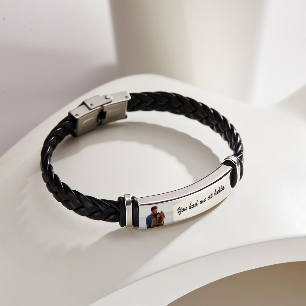 Men's Bracelet Custom Photo Engraved Leather Bracelet Best Commemorative Gift for Him