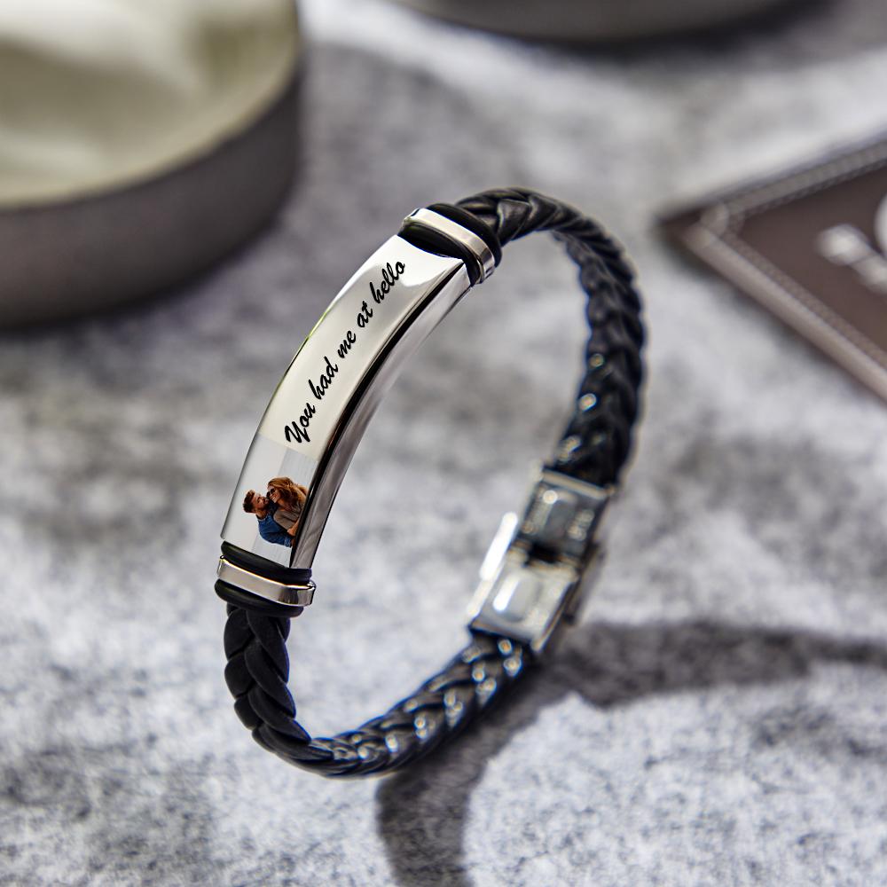 Men's Bracelet Custom Photo Engraved Leather Bracelet Best Commemorative Gift for Him