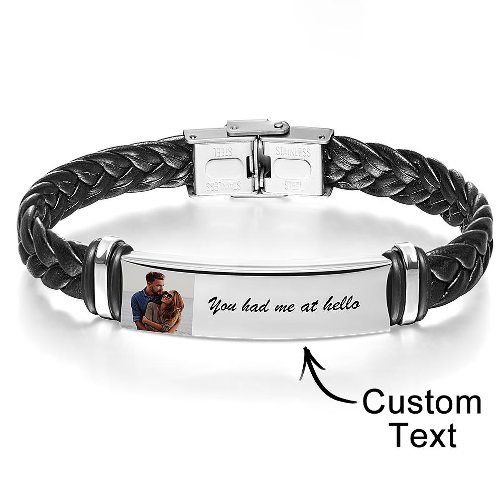 Men's Bracelet Custom Photo Engraved Leather Bracelet Best Commemorative Gift for Him