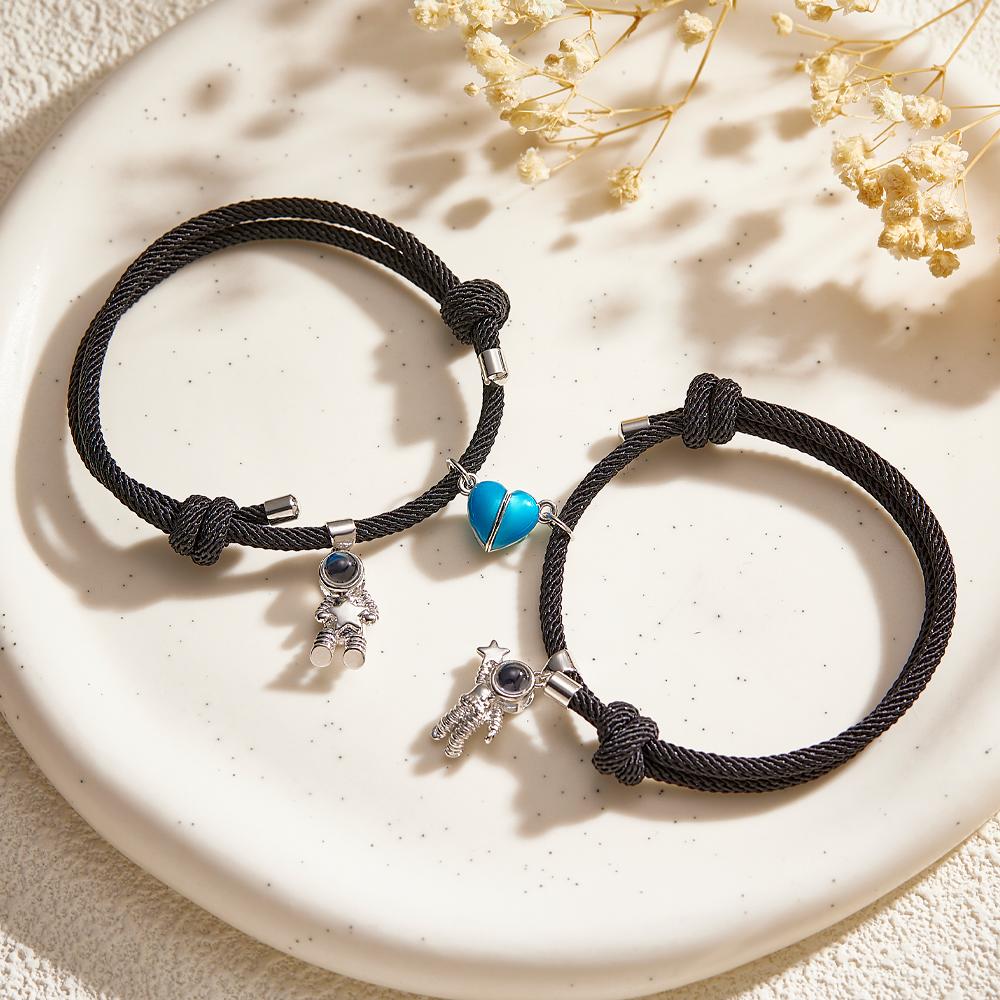 Custom Photo Projection Matching Bracelets for Couples Magnetic Glow-in-the-Dark Heart Shape