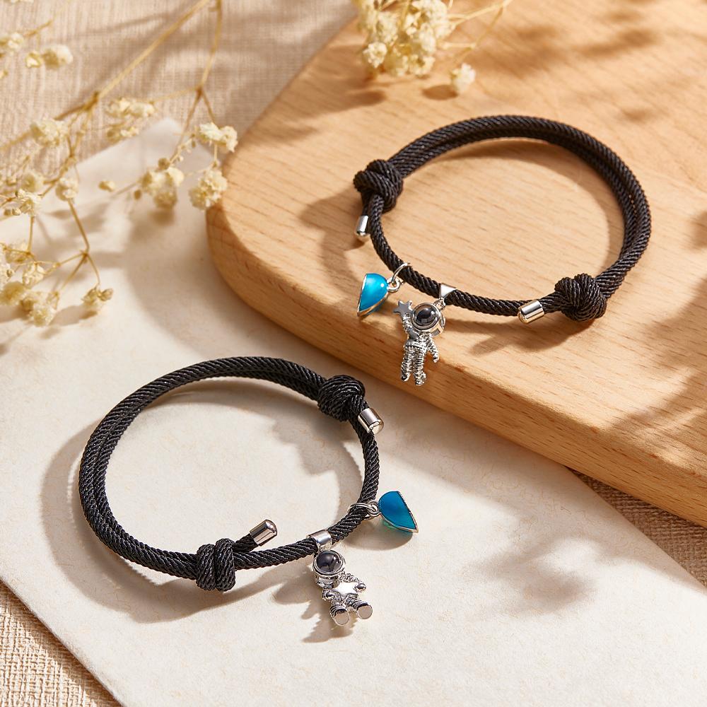 Custom Photo Projection Matching Bracelets for Couples Magnetic Glow-in-the-Dark Heart Shape