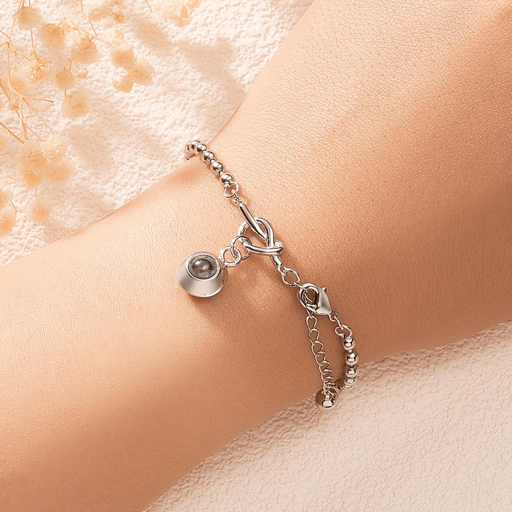 Custom Photo Projection Bracelet with Round Bead Stylish Present for Important Person