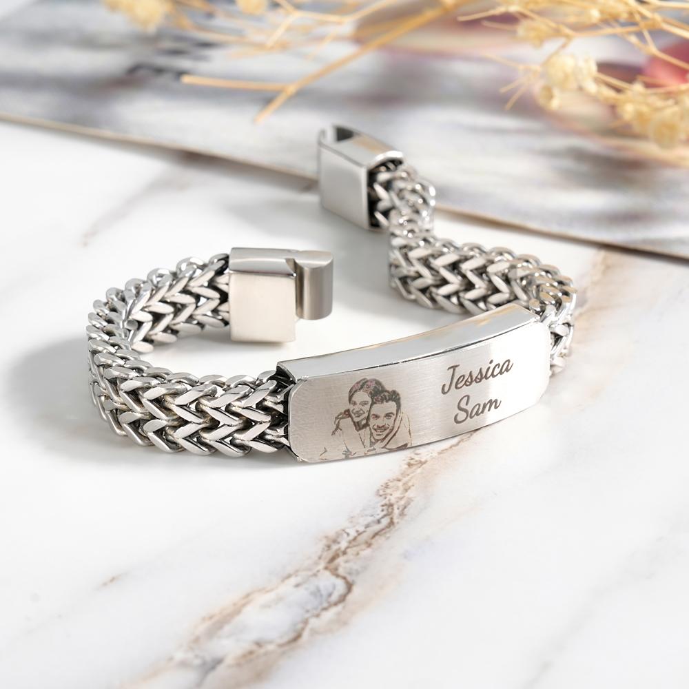 Custom Photo Bracelet Personalized Engraved Fashion Men's Chain Bracelet Father's Day Gift