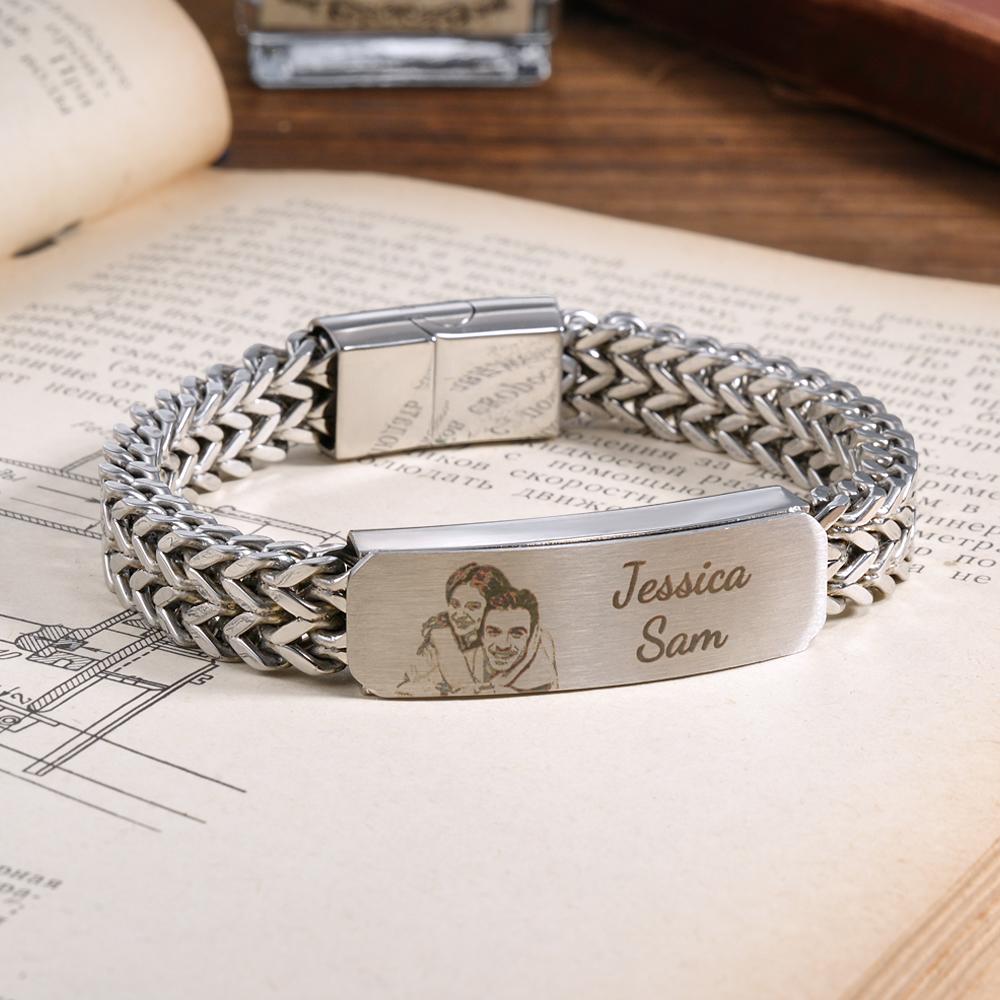 Custom Photo Bracelet Personalized Engraved Fashion Men's Chain Bracelet Father's Day Gift