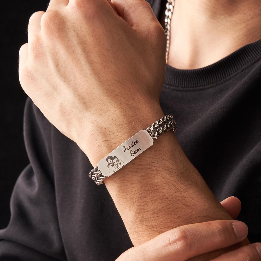 Custom Photo Bracelet Personalized Engraved Fashion Men's Chain Bracelet Father's Day Gift