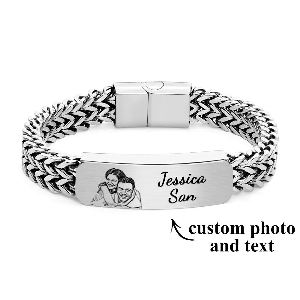 Custom Photo Bracelet Personalized Engraved Fashion Men's Chain Bracelet Father's Day Gift