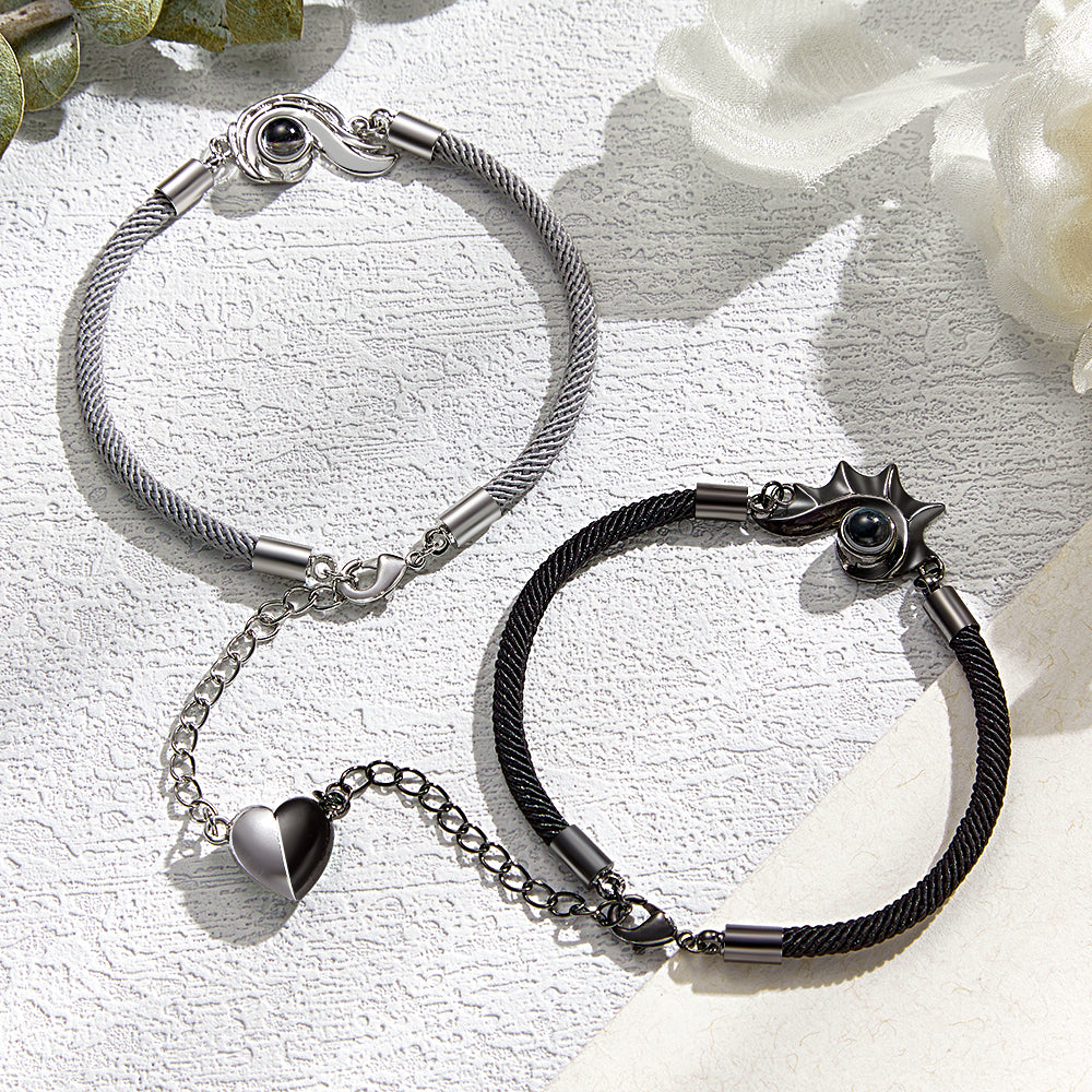 Custom Projection Couple Bracelet Magnetic Heart Gift