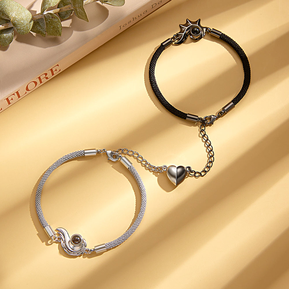 Custom Projection Couple Bracelet Magnetic Heart Gift