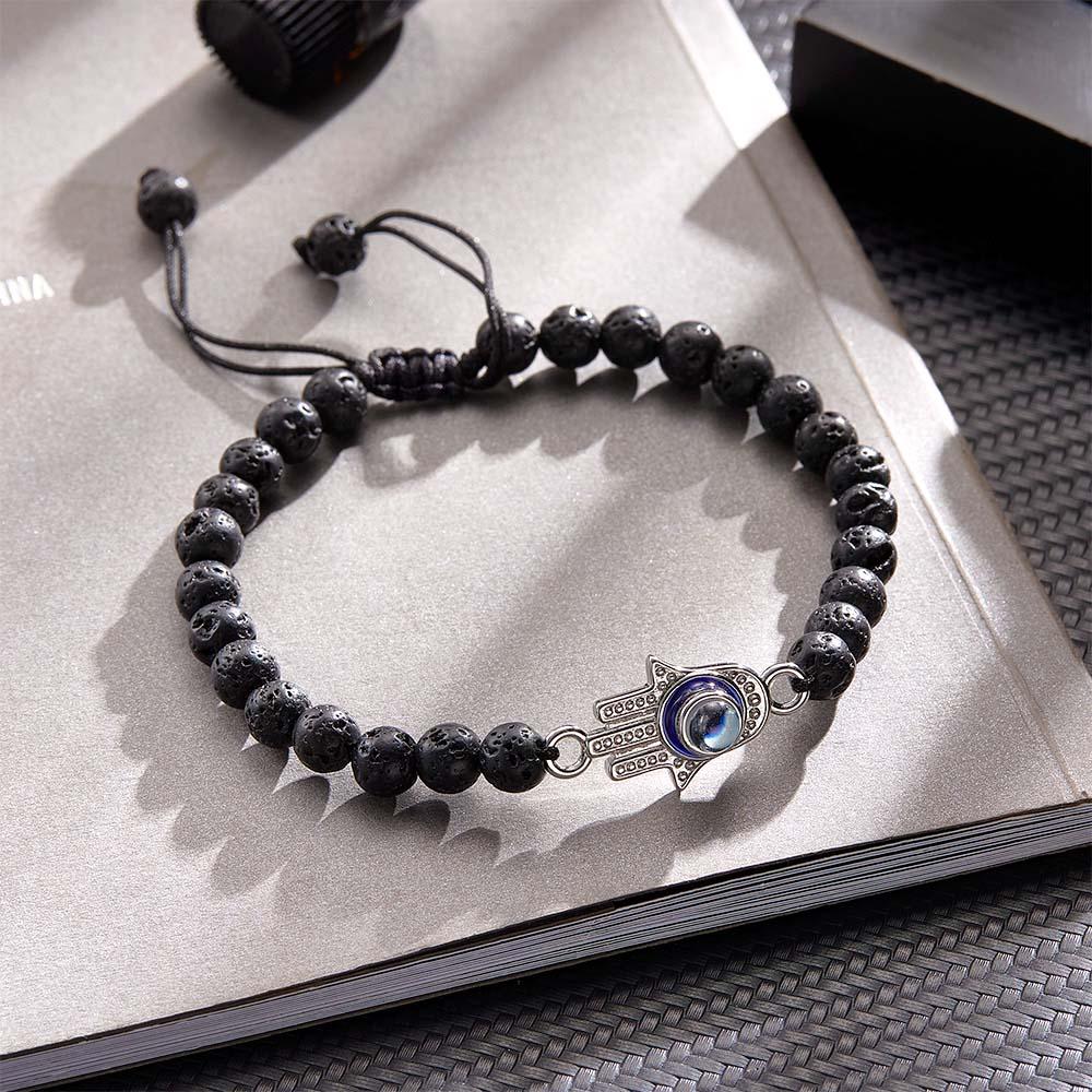 Custom Photo Projection Beaded Bracelet Hamsa Evil Eye Men's Amulet Bracelet for Him