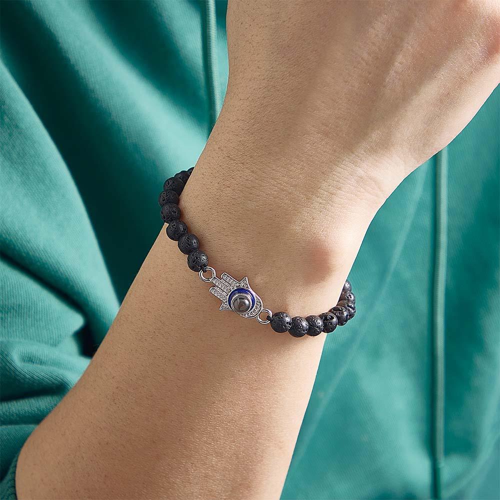 Custom Photo Projection Beaded Bracelet Hamsa Evil Eye Men's Amulet Bracelet for Him