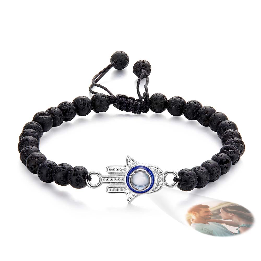 Custom Photo Projection Beaded Bracelet Hamsa Evil Eye Men's Amulet Bracelet for Him