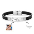 Custom Leather Bracelet Personalized Name and Photo Stainless Steel Bracelet Father's Day Gift