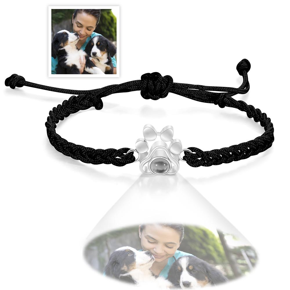 Custom Dog Paw Photo Projection Bracelet Braided Rope Bracelet Gift for Pet Lover