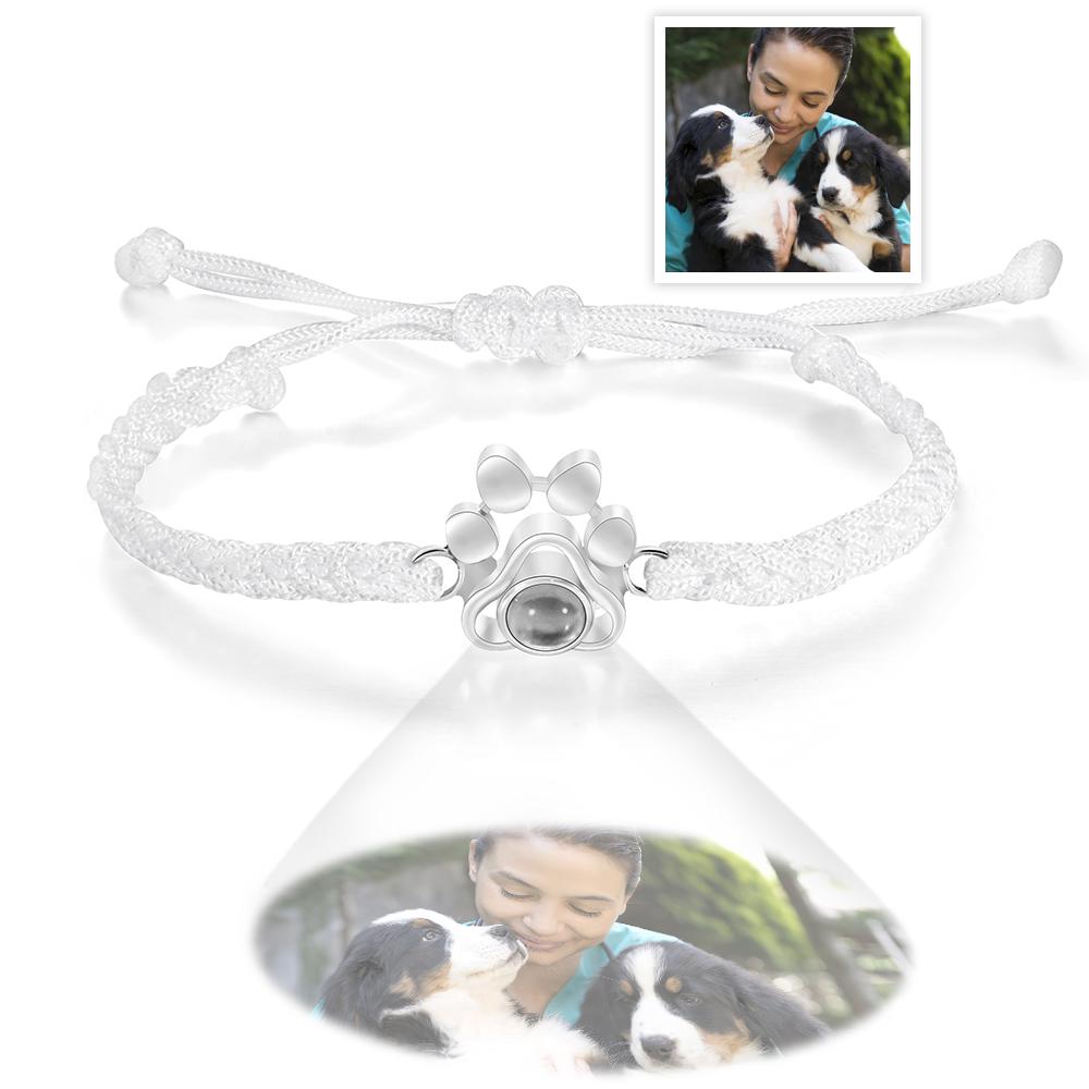 Custom Dog Paw Photo Projection Bracelet Braided Rope Bracelet Gift for Pet Lover