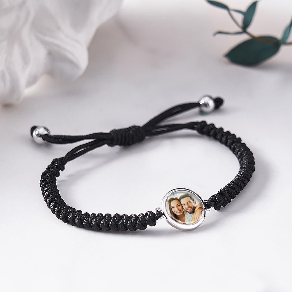 Custom Photo Woven Bracelet Personalized Photo Charm Bracelet For Him