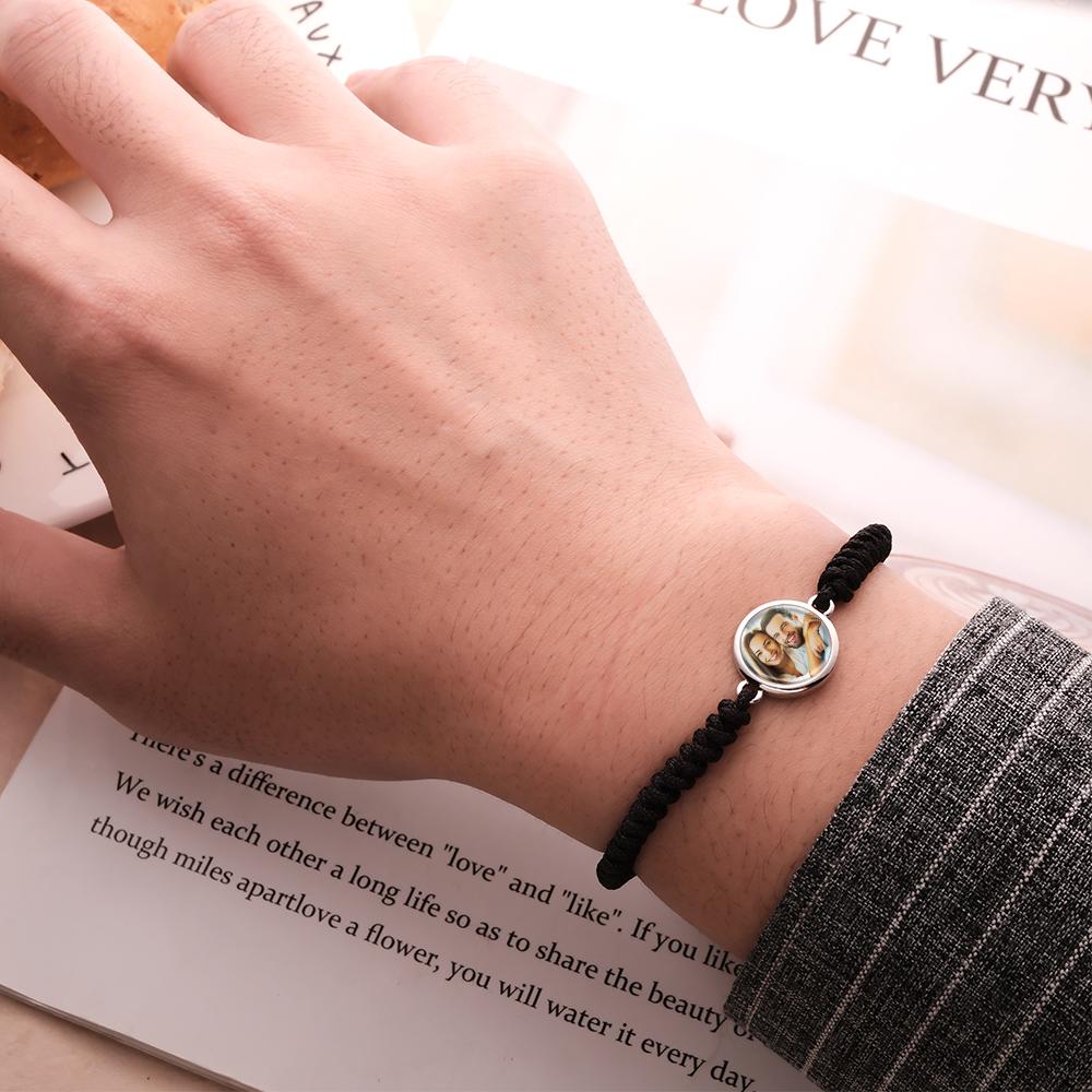 Custom Photo Woven Bracelet Personalized Photo Charm Bracelet For Him