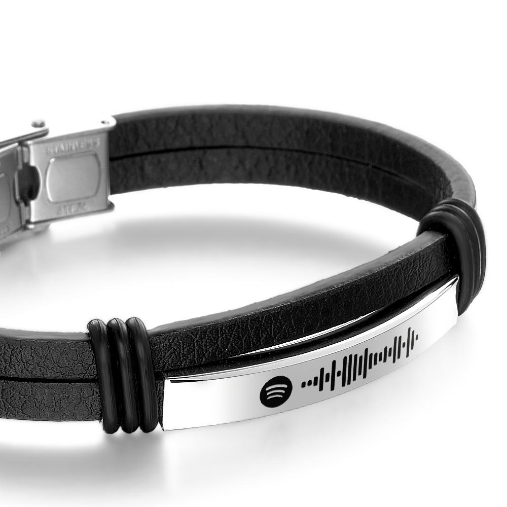Personalized Mens Music Code Leather Bracelet Jewelry Bar Bracelet for Men