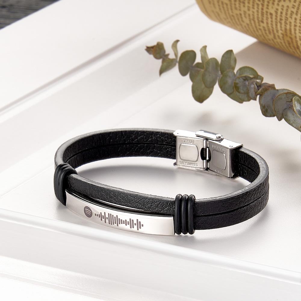 Personalized Mens Music Code Leather Bracelet Jewelry Bar Bracelet for Men