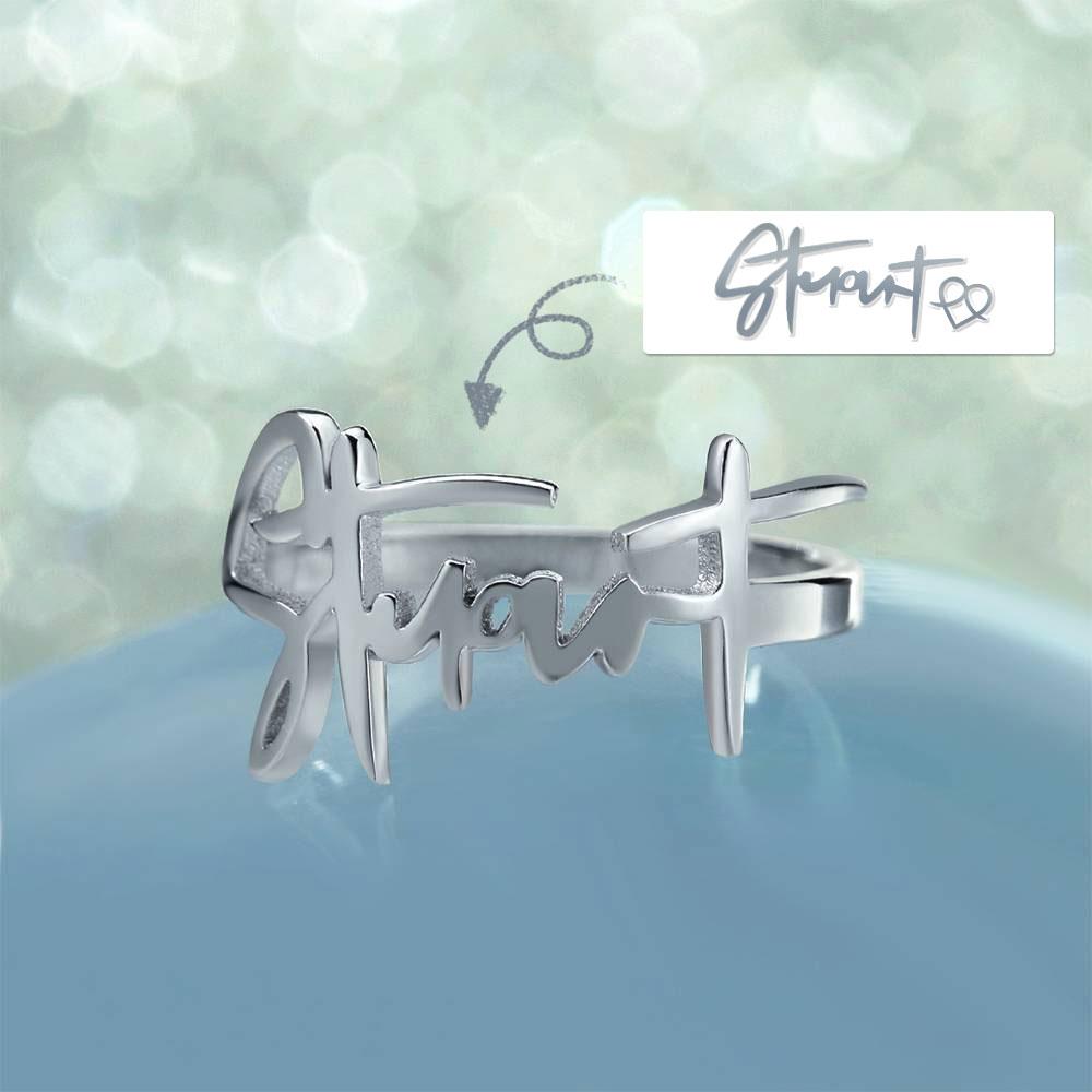 Name Ring, Personalized Handwriting Ring Special Gift Platinum Plated - Silver