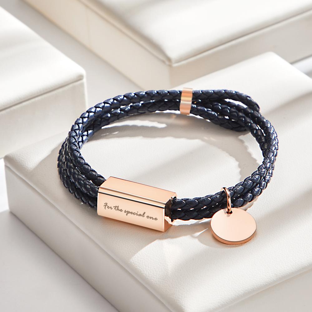 Custom Engraved Double Woven Leather Bracelet Fashion Bracelet Black Leather Bracelet Special Gift for Him/Her