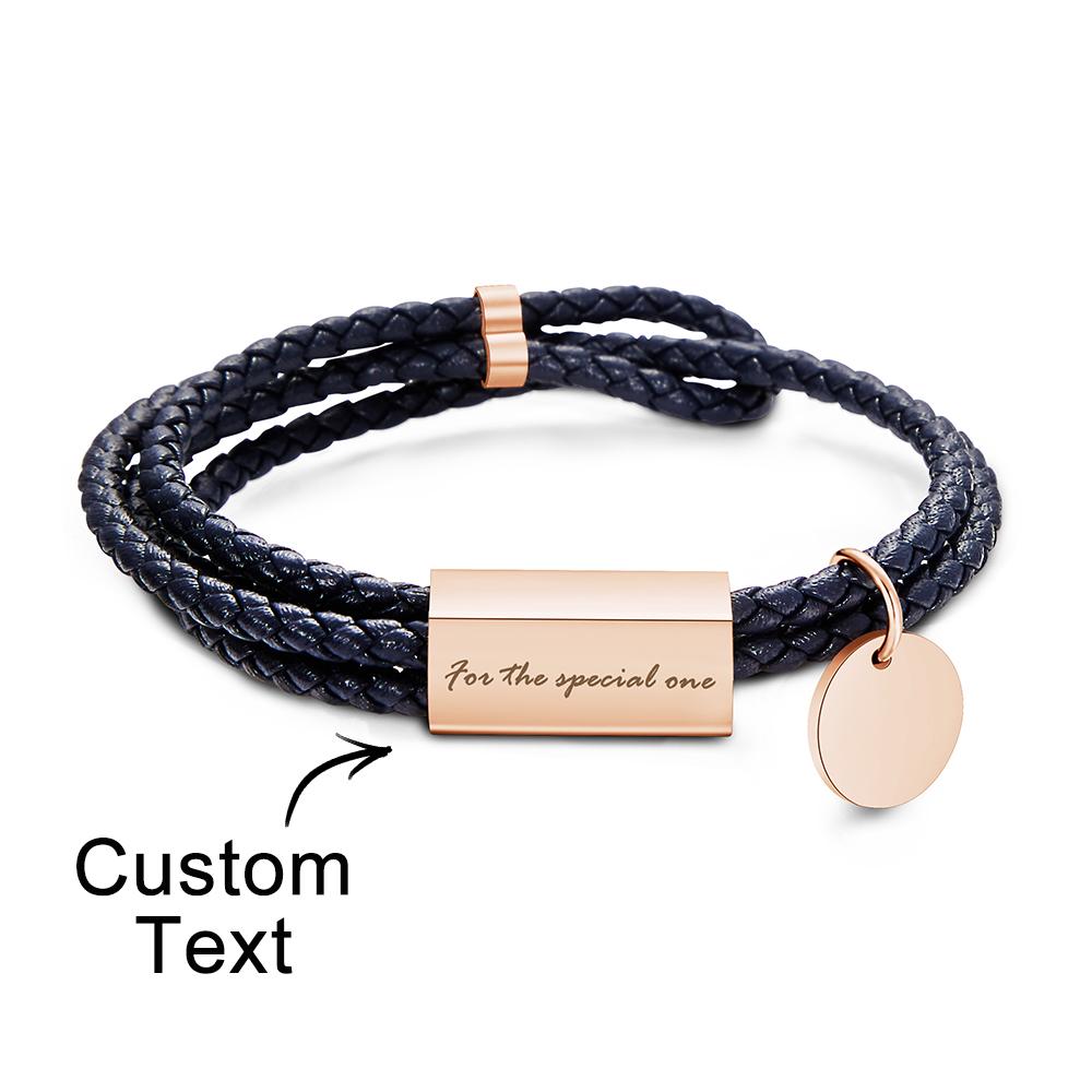 Custom Engraved Double Woven Leather Bracelet Fashion Bracelet Black Leather Bracelet Special Gift for Him/Her